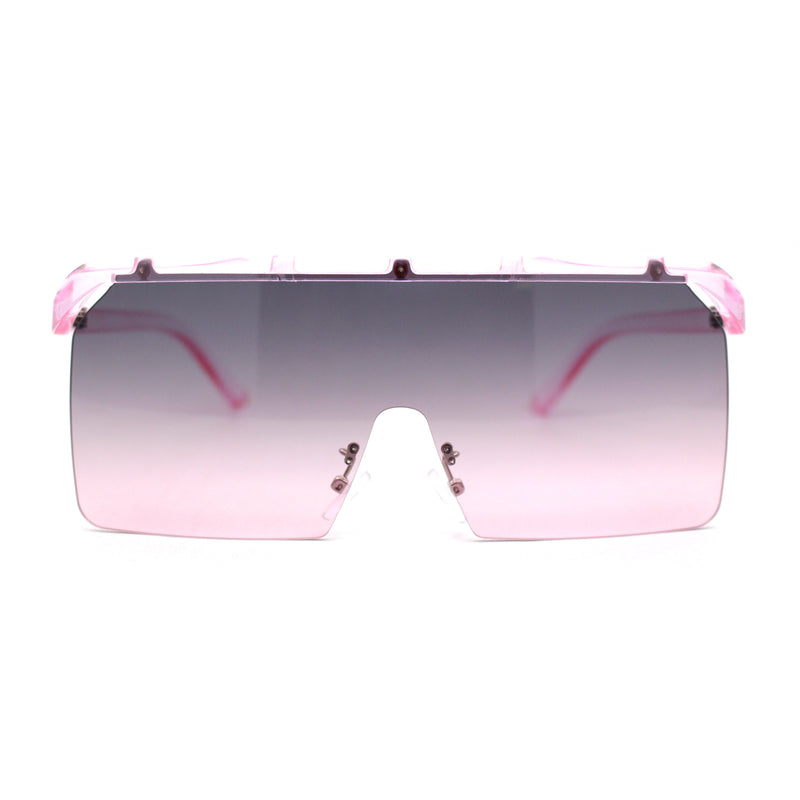 Oversized Flat Top Half Rim Mono Shield Minimalist Sunglasses