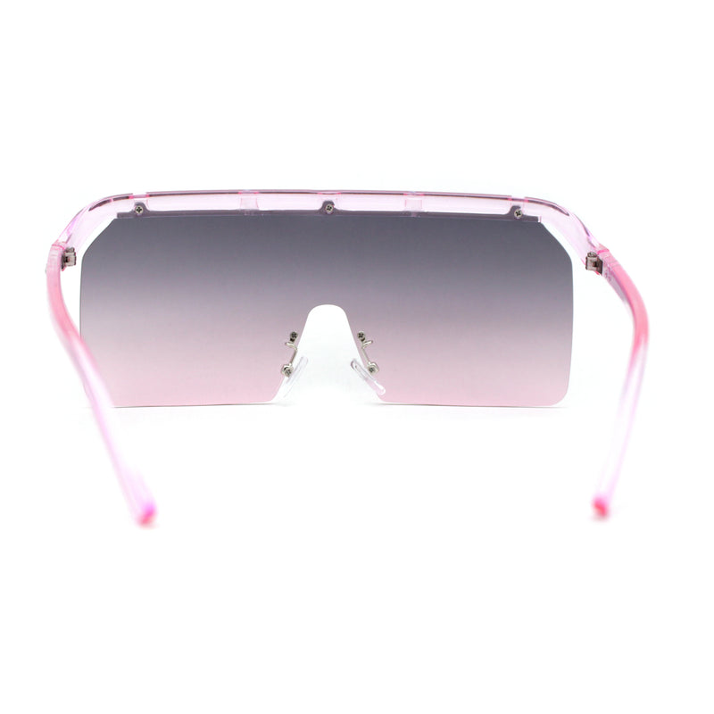 Oversized Flat Top Half Rim Mono Shield Minimalist Sunglasses
