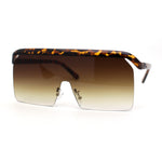 Oversized Flat Top Half Rim Mono Shield Minimalist Sunglasses
