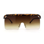 Oversized Flat Top Half Rim Mono Shield Minimalist Sunglasses