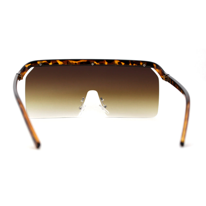 Oversized Flat Top Half Rim Mono Shield Minimalist Sunglasses