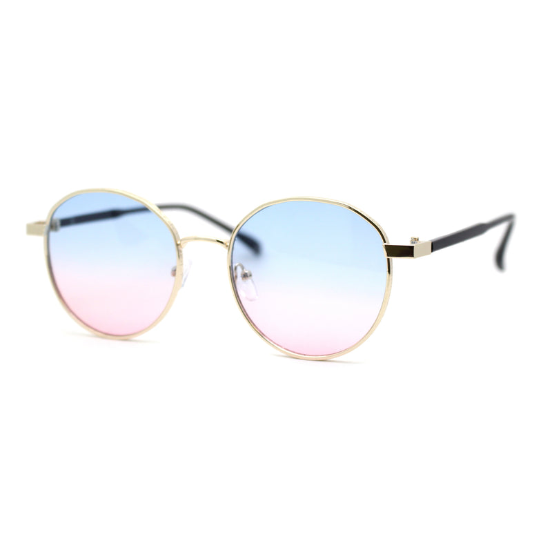 Retro Pop Color Indi Dapper Metal Rim Round Sunglasses