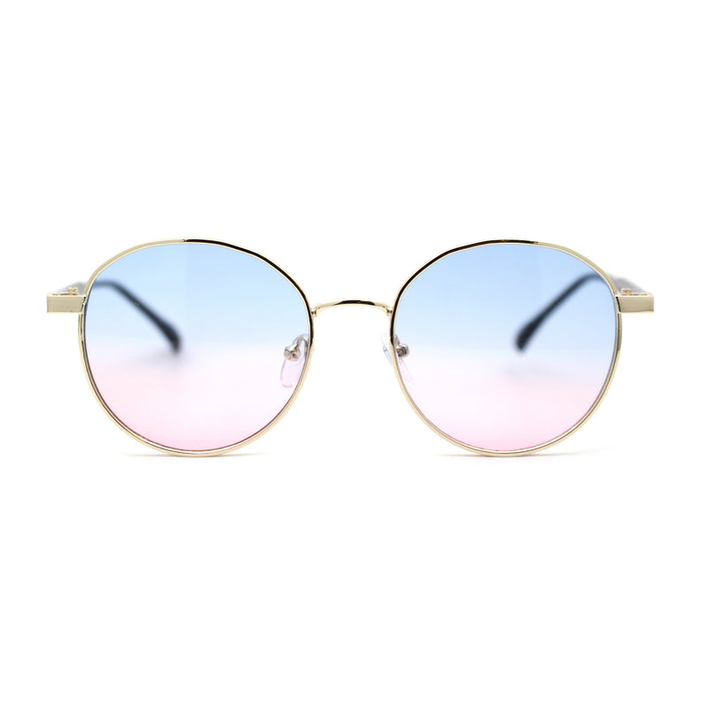 Retro Pop Color Indi Dapper Metal Rim Round Sunglasses