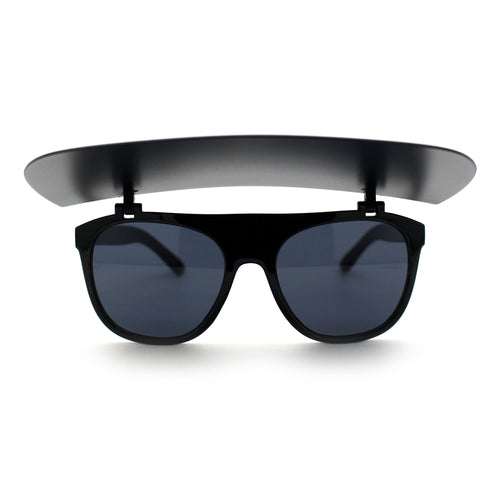 Womens Large Flip Up Visor Flat Top Horn Rim Plastic Sunglasses