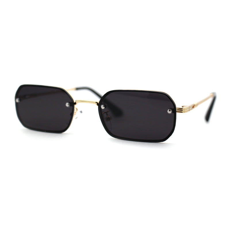 Luxe Rimless Narror Rectangle Pimp Rapper Sunglasses