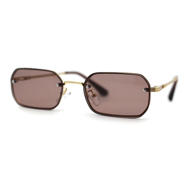 Luxe Rimless Narror Rectangle Pimp Rapper Sunglasses