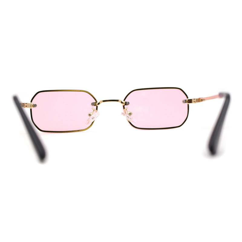 Luxe Rimless Narror Rectangle Pimp Rapper Sunglasses