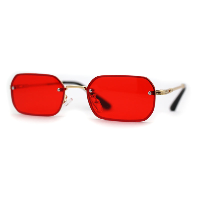 Luxe Rimless Narror Rectangle Pimp Rapper Sunglasses