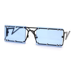 Funky Rimless Lightening Bolt Arm Metal Rectangle Sunglasses