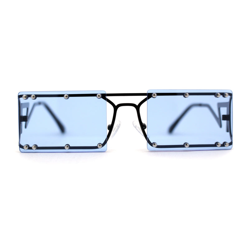 Funky Rimless Lightening Bolt Arm Metal Rectangle Sunglasses