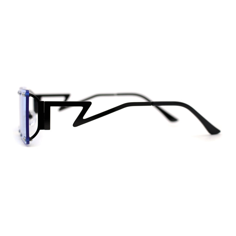 Funky Rimless Lightening Bolt Arm Metal Rectangle Sunglasses