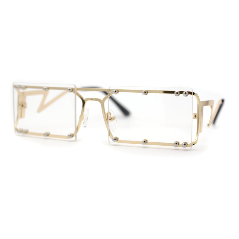 Funky Rimless Lightening Bolt Arm Metal Rectangle Sunglasses