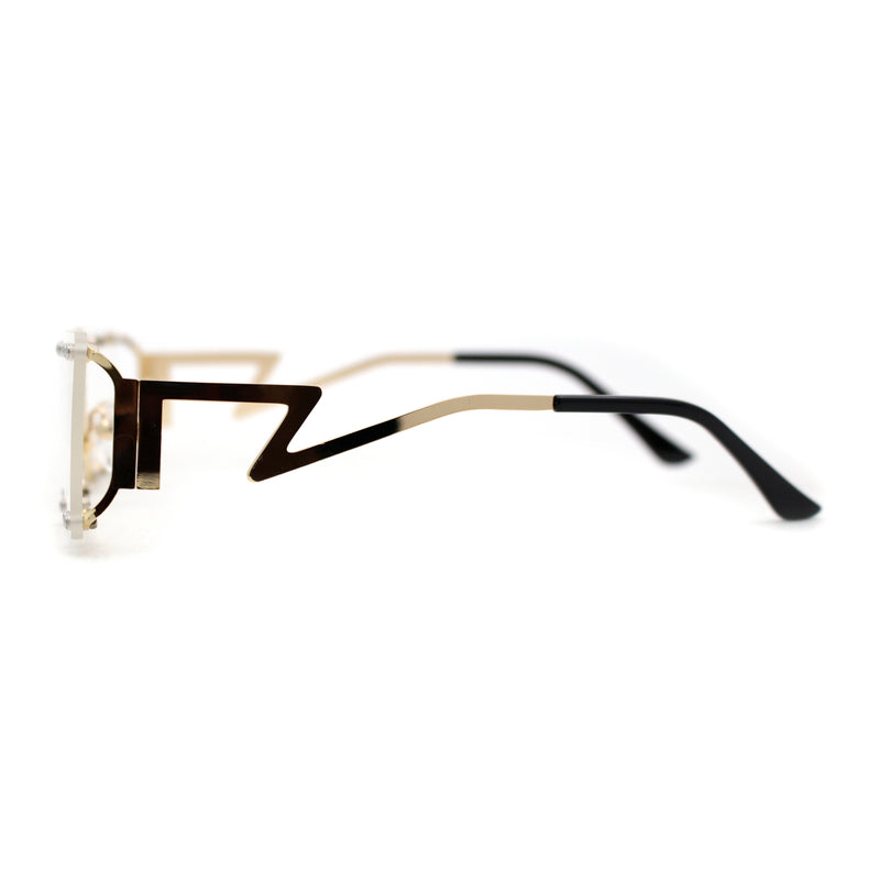 Funky Rimless Lightening Bolt Arm Metal Rectangle Sunglasses