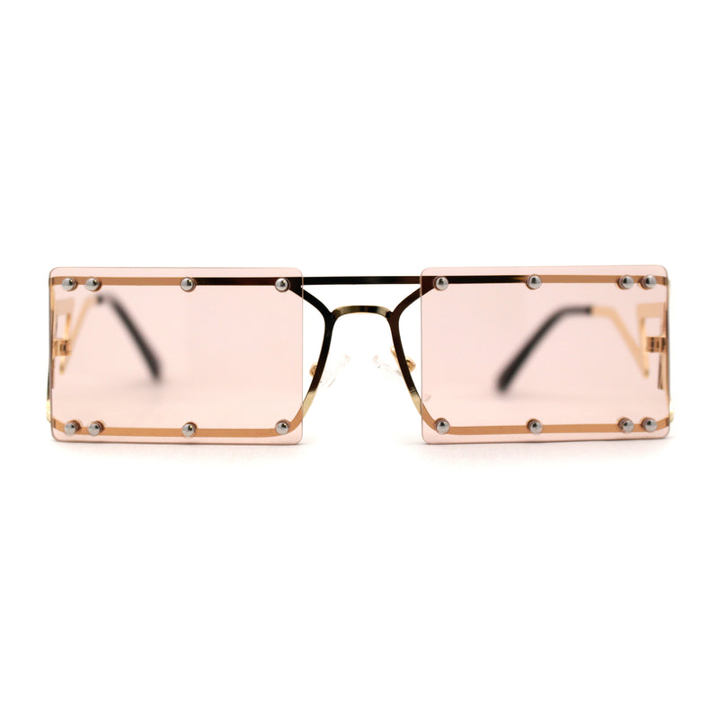 Funky Rimless Lightening Bolt Arm Metal Rectangle Sunglasses