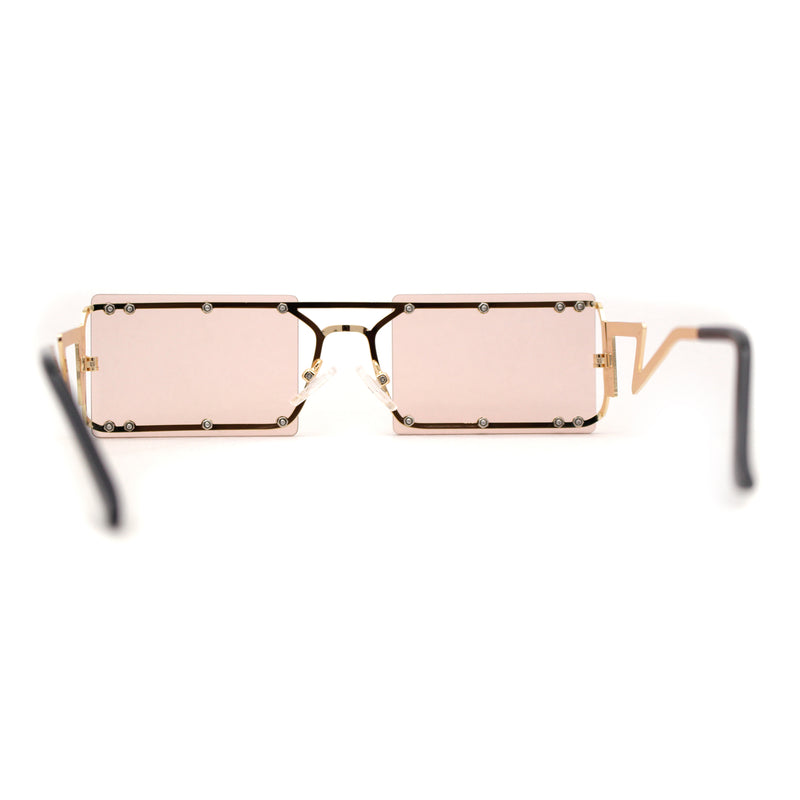 Funky Rimless Lightening Bolt Arm Metal Rectangle Sunglasses