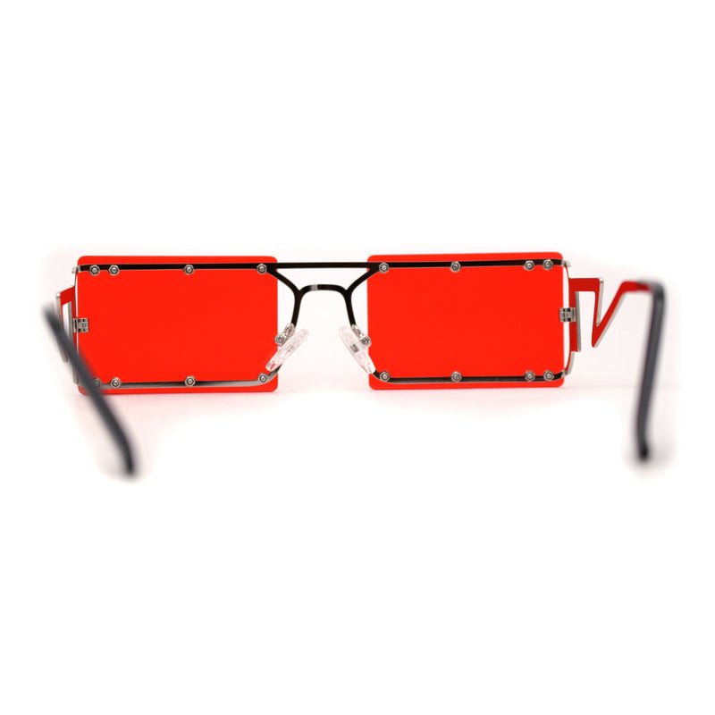 Funky Rimless Lightening Bolt Arm Metal Rectangle Sunglasses