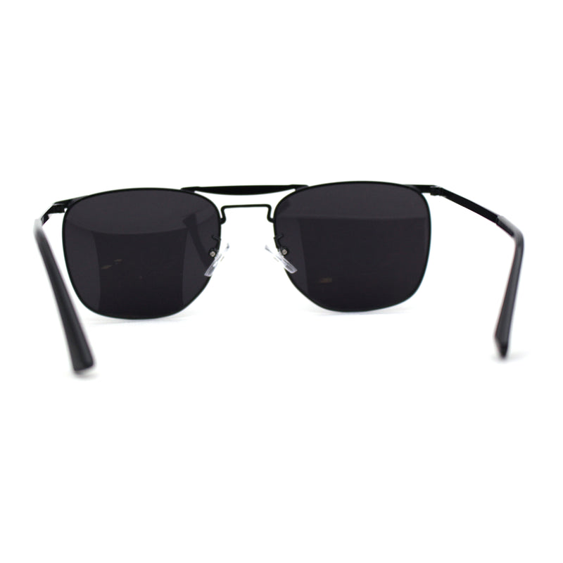 Hipster Crossbar Double Bridge Rectangle Metal Rim Sunglasses