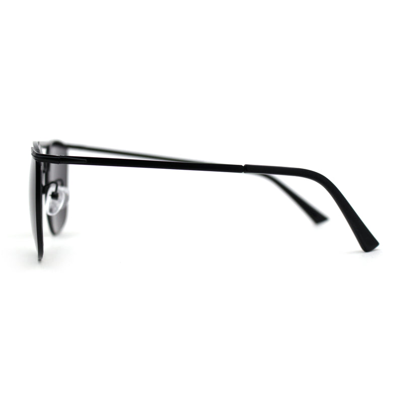 Hipster Crossbar Double Bridge Rectangle Metal Rim Sunglasses