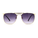 Hipster Crossbar Double Bridge Rectangle Metal Rim Sunglasses