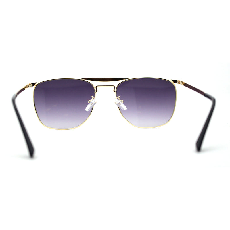 Hipster Crossbar Double Bridge Rectangle Metal Rim Sunglasses