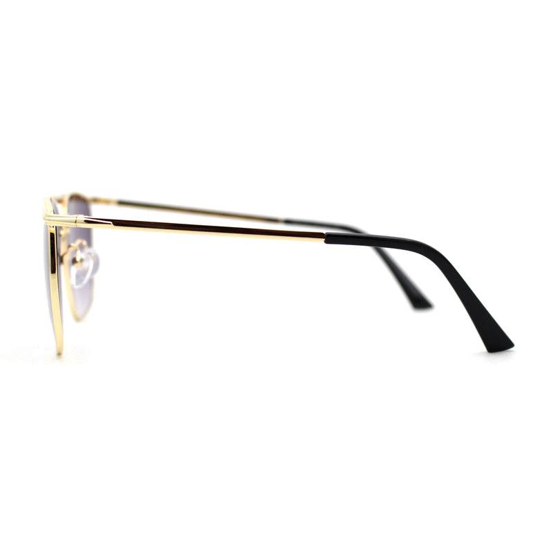 Hipster Crossbar Double Bridge Rectangle Metal Rim Sunglasses