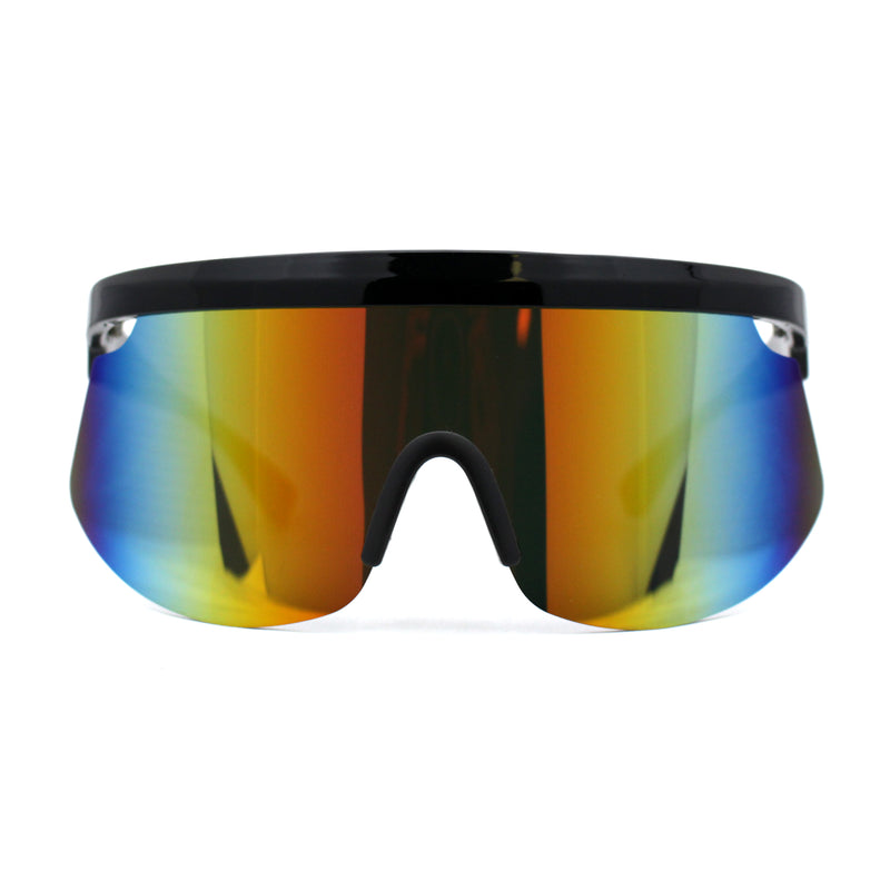 Kush 80s Retro Color Mirror Large Sport Half Rim Shield Sunglasses