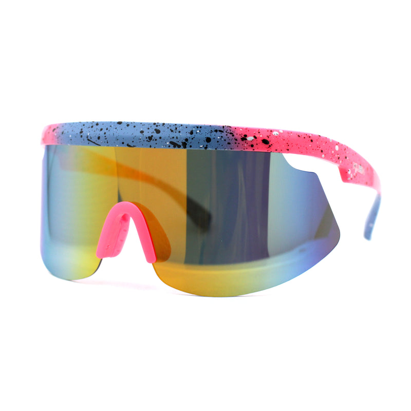 Kush 80s Retro Color Mirror Large Sport Half Rim Shield Sunglasses