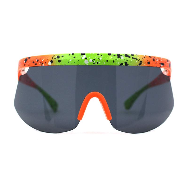 Kush 80s Paint Splatter Sport Half Rim Shield Sunglasses