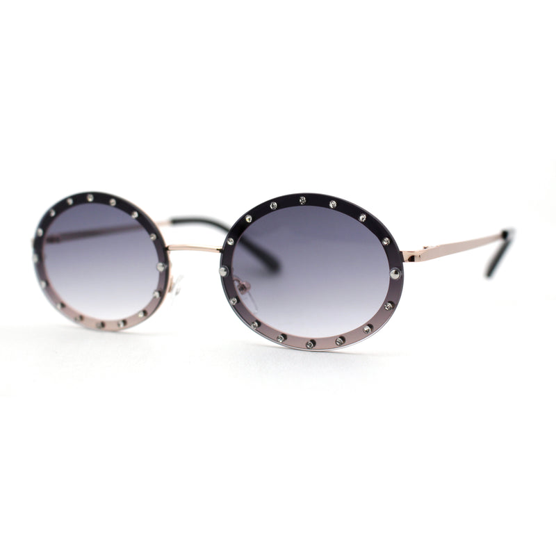 Pimp Rhinestone Frame Oval Rimless Metal Rim Sunglasses