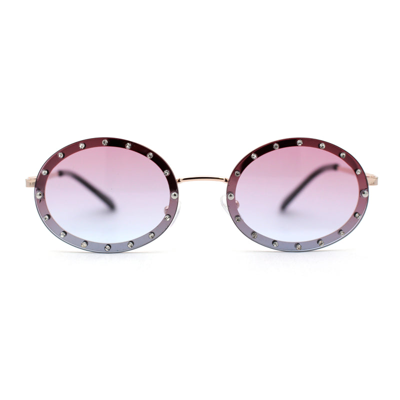 Pimp Rhinestone Frame Oval Rimless Metal Rim Sunglasses