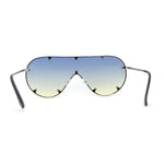 Large Shield Racer Rimless Metal Stud Trim Sunglasses