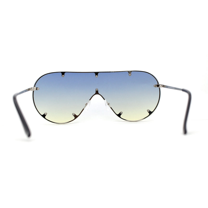 Large Shield Racer Rimless Metal Stud Trim Sunglasses