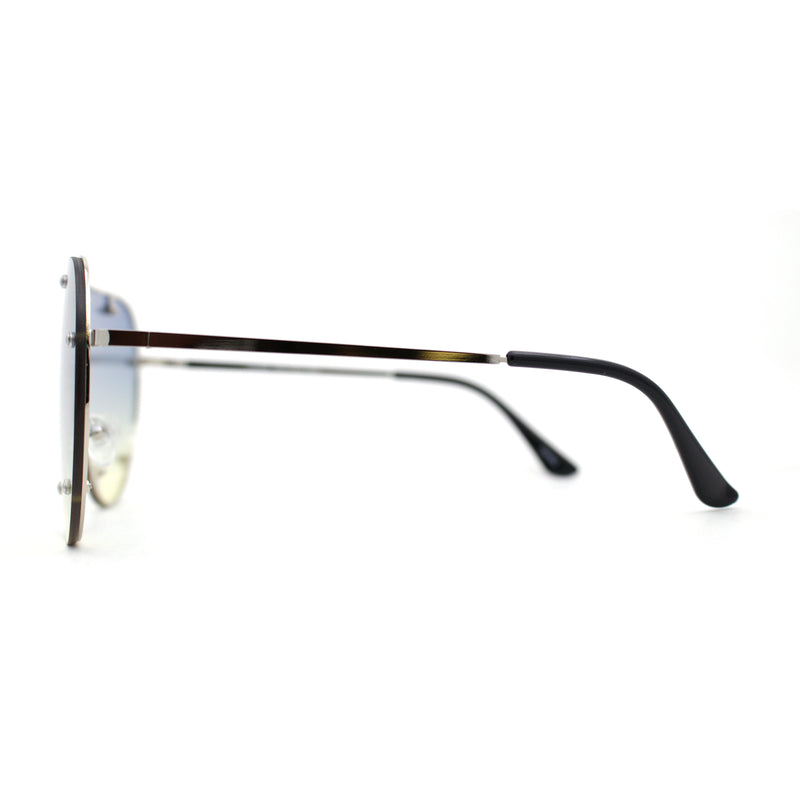 Large Shield Racer Rimless Metal Stud Trim Sunglasses