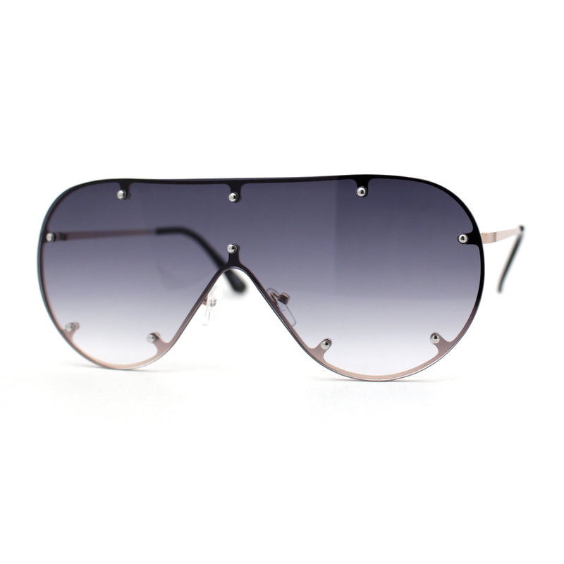 Large Shield Racer Rimless Metal Stud Trim Sunglasses