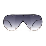 Large Shield Racer Rimless Metal Stud Trim Sunglasses