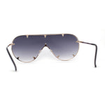 Large Shield Racer Rimless Metal Stud Trim Sunglasses