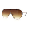 Large Shield Racer Rimless Metal Stud Trim Sunglasses