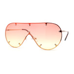 Large Shield Racer Rimless Metal Stud Trim Sunglasses