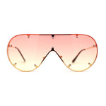 Large Shield Racer Rimless Metal Stud Trim Sunglasses