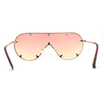 Large Shield Racer Rimless Metal Stud Trim Sunglasses