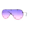 Large Shield Racer Rimless Metal Stud Trim Sunglasses