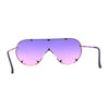 Large Shield Racer Rimless Metal Stud Trim Sunglasses