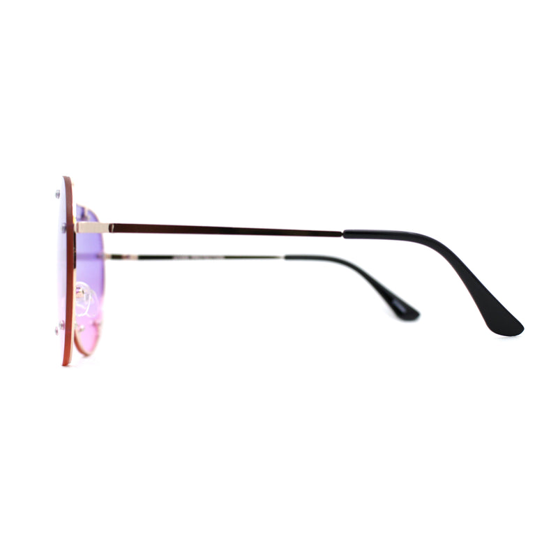 Large Shield Racer Rimless Metal Stud Trim Sunglasses