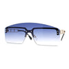 Curved Top Shield Half Rimless Rectangular Sunglasses