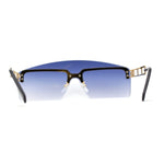 Curved Top Shield Half Rimless Rectangular Sunglasses