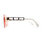 Curved Top Shield Half Rimless Rectangular Sunglasses