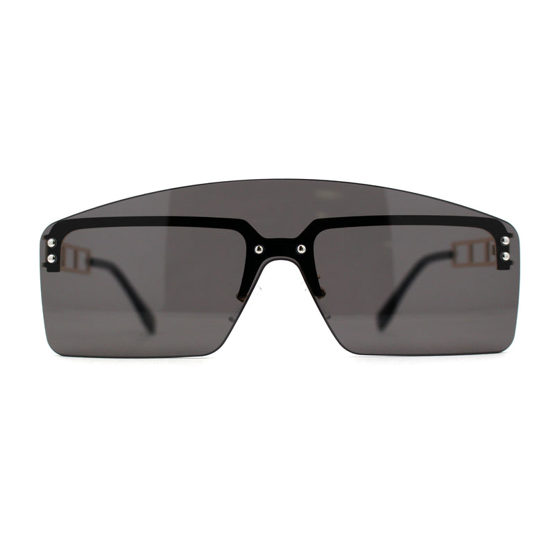 Curved Top Shield Half Rimless Rectangular Sunglasses