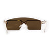 Curved Top Shield Half Rimless Rectangular Sunglasses