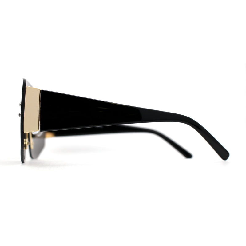 Oversize Shield Curved Top Rimless Sunglasses