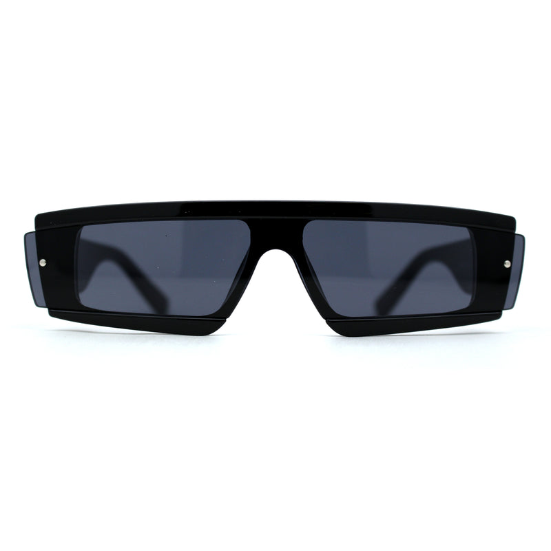 Womens Mod Flat Top Narrow Shield Exposed Side Lens Sunglasses